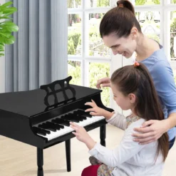 Klassisches 30 Tasten Kinderklavier mit Notenpult & Sitzbank Ideal für Kinder von 3 bis 8 J. Schwarz