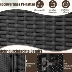 Kleiderschrank aus PE-Rattan mit 2 Türen & Kleiderstange & 4 Fächern Geräteschrank Garderobenschrank für Garten Schlafzimmer