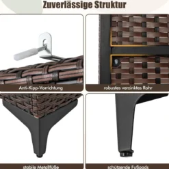 Kleiderschrank aus PE-Rattan mit 2 Türen & Kleiderstange & 4 Fächern Geräteschrank Garderobenschrank für Garten Schlafzimmer