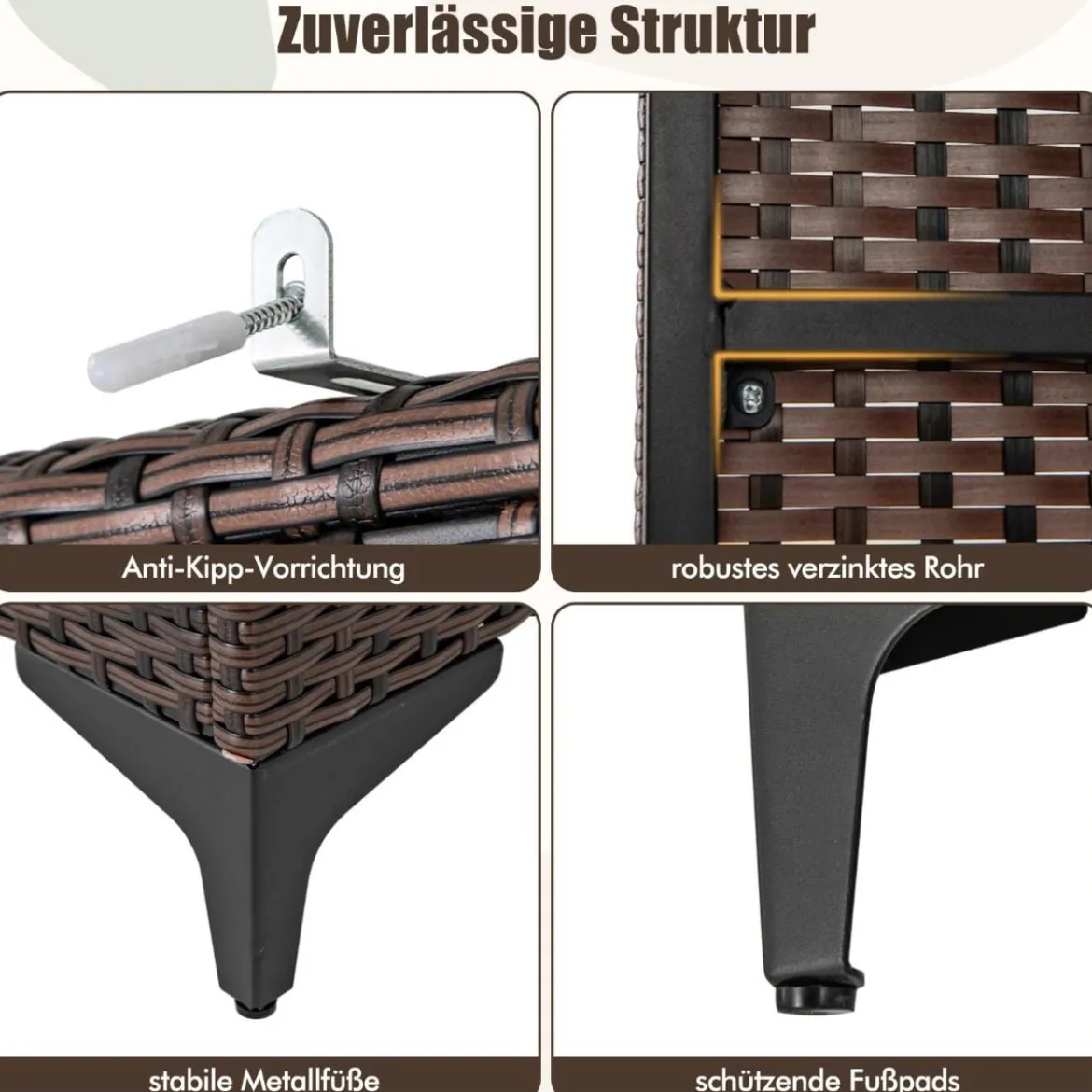 Kleiderschrank aus PE-Rattan mit 2 Türen & Kleiderstange & 4 Fächern Geräteschrank Garderobenschrank für Garten Schlafzimmer