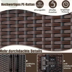 Kleiderschrank aus PE-Rattan mit 2 Türen & Kleiderstange & 4 Fächern Geräteschrank Garderobenschrank für Garten Schlafzimmer
