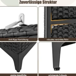Kleiderschrank aus PE-Rattan mit 2 Türen & Kleiderstange & 4 Fächern Geräteschrank Garderobenschrank für Garten Schlafzimmer