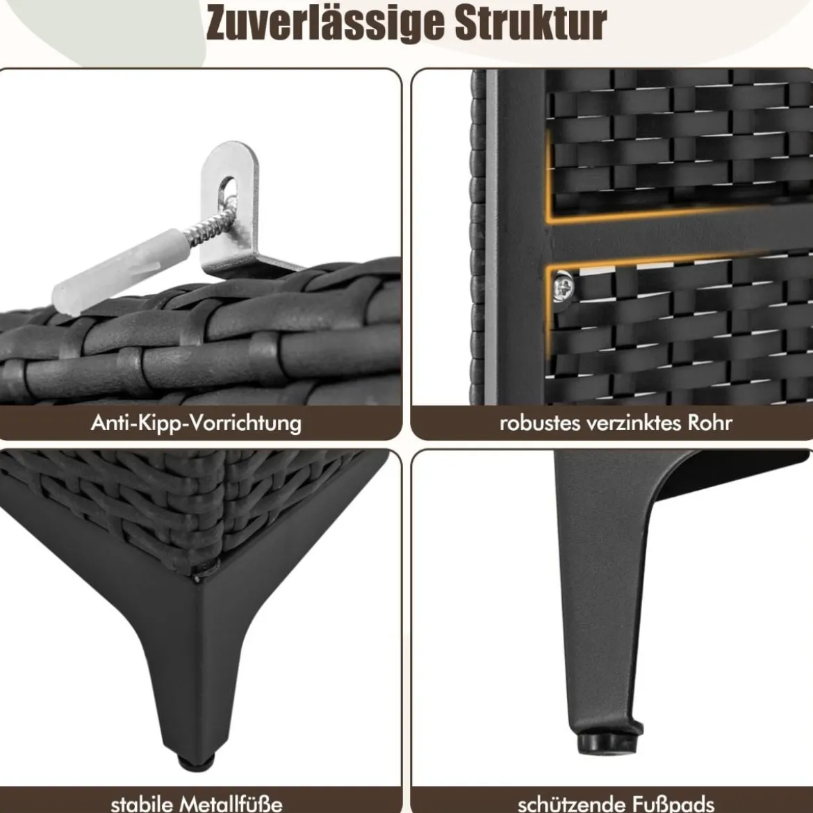 Kleiderschrank aus PE-Rattan mit 2 Türen & Kleiderstange & 4 Fächern Geräteschrank Garderobenschrank für Garten Schlafzimmer