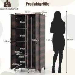 Kleiderschrank aus PE-Rattan mit 2 Türen & Kleiderstange & 4 Fächern Geräteschrank Garderobenschrank für Garten Schlafzimmer