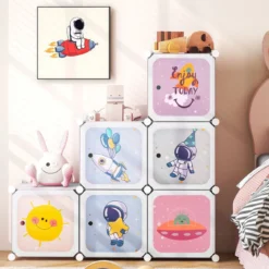 Kleiderschrank Kinder Regalsystem aus Kunststoff mit 8 Würfeln Kinderregal erweiterbar mit Türen & 2 Aufhänger Weiß