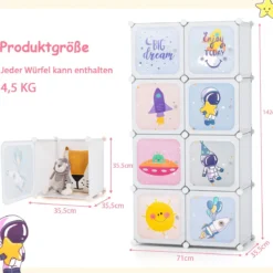 Kleiderschrank Kinder Regalsystem aus Kunststoff mit 8 Würfeln Kinderregal erweiterbar mit Türen & 2 Aufhänger Weiß