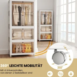 Kleiderschrank mit 10 Kleiderbügeln 421L Garderobenschrank klappbar Mehrzweckschrank mit Rollen freie Kombination 71 x 46 x 156 cm