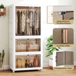 Kleiderschrank mit 10 Kleiderbügeln 421L Garderobenschrank klappbar Mehrzweckschrank mit Rollen freie Kombination 71 x 46 x 156 cm