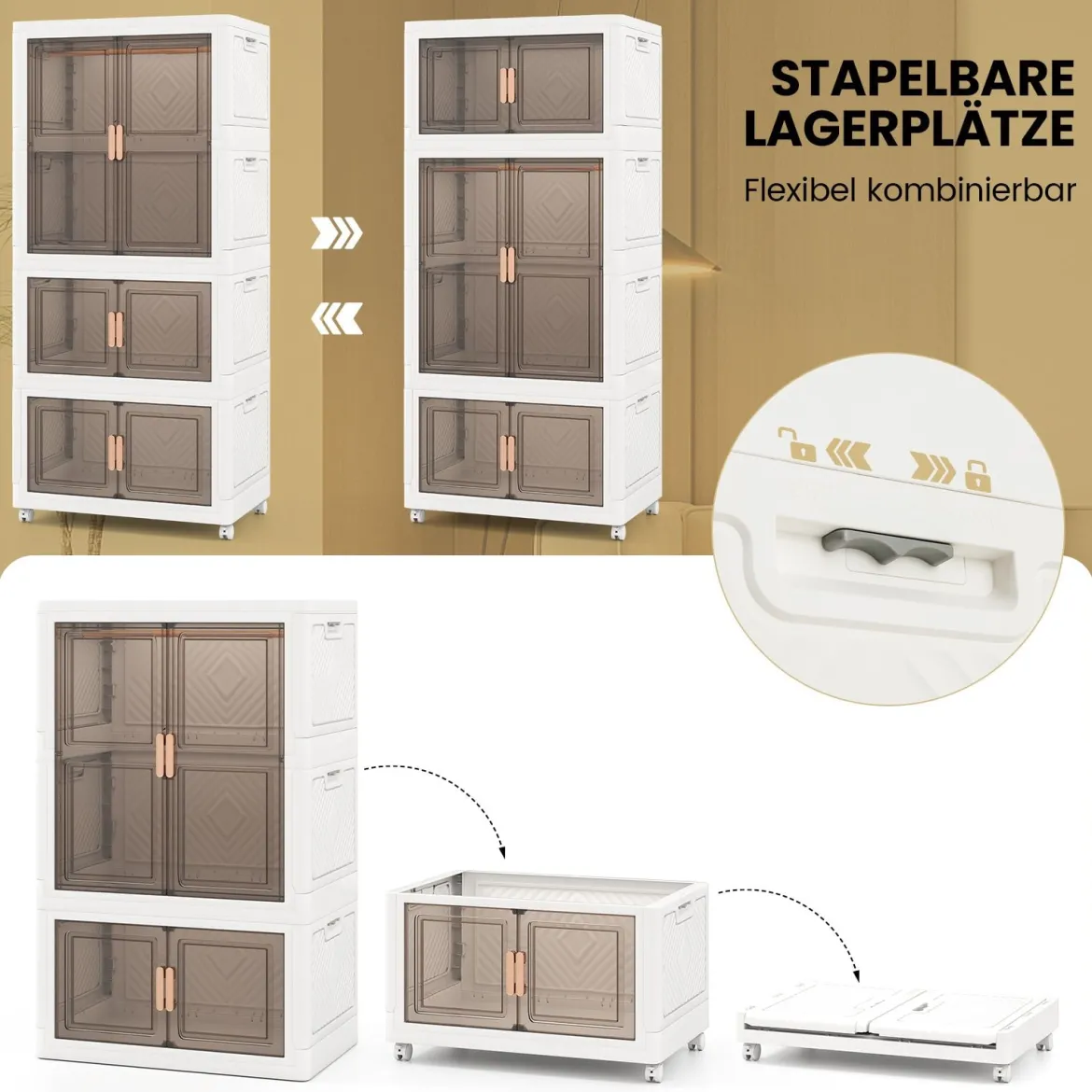 Kleiderschrank mit 10 Kleiderbügeln 421L Garderobenschrank klappbar Mehrzweckschrank mit Rollen freie Kombination 71 x 46 x 156 cm