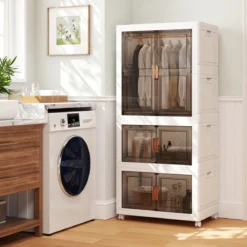 Kleiderschrank mit 10 Kleiderbügeln 421L Garderobenschrank klappbar Mehrzweckschrank mit Rollen freie Kombination 71 x 46 x 156 cm