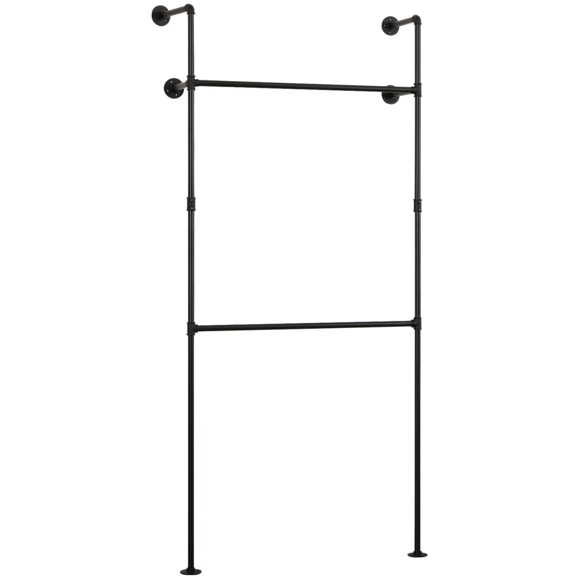Kleiderstange Wandmontage Offener Kleiderschrank aus Metall mit 2 Stangen 106 x 32 x 227 cm Schwarz