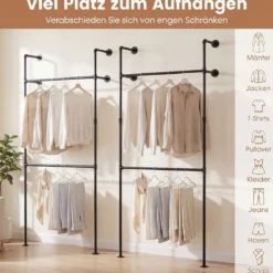 Kleiderstange Wandmontage Offener Kleiderschrank aus Metall mit 2 Stangen 106 x 32 x 227 cm Schwarz