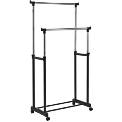 Kleiderständer Höhenverstellbarer Garderobenständer Rollgarderobe mit Rollen Schwarz 86 x 43 x 94-168 cm