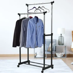Kleiderständer Höhenverstellbarer Garderobenständer Rollgarderobe mit Rollen Schwarz 86 x 43 x 94-168 cm