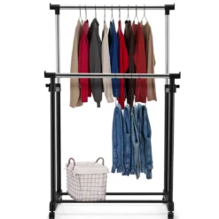Kleiderständer Höhenverstellbarer Garderobenständer Rollgarderobe mit Rollen Schwarz 86 x 43 x 94-168 cm