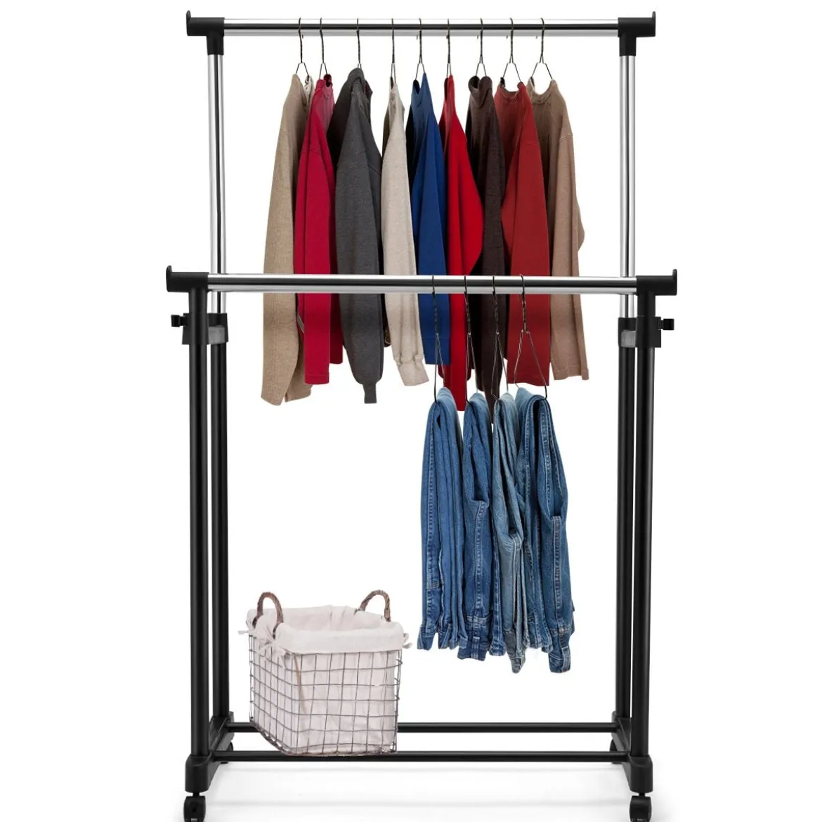 Kleiderständer Höhenverstellbarer Garderobenständer Rollgarderobe mit Rollen Schwarz 86 x 43 x 94-168 cm