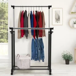 Kleiderständer Höhenverstellbarer Garderobenständer Rollgarderobe mit Rollen Schwarz 86 x 43 x 94-168 cm