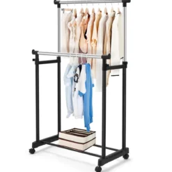 Kleiderständer Höhenverstellbarer Garderobenständer Rollgarderobe mit Rollen Schwarz 86 x 43 x 94-168 cm