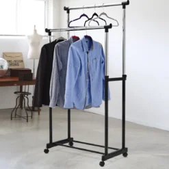 Kleiderständer Höhenverstellbarer Garderobenständer Rollgarderobe mit Rollen Schwarz 86 x 43 x 94-168 cm
