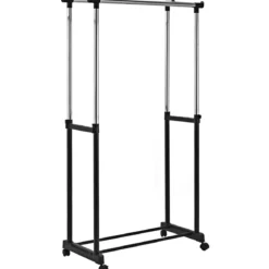 Kleiderständer Höhenverstellbarer Garderobenständer Rollgarderobe mit Rollen Schwarz 86 x 43 x 94-168 cm