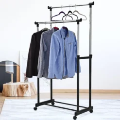 Kleiderständer Höhenverstellbarer Garderobenständer Rollgarderobe mit Rollen Schwarz 86 x 43 x 94-168 cm