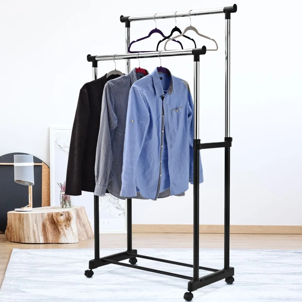 Kleiderständer Höhenverstellbarer Garderobenständer Rollgarderobe mit Rollen Schwarz 86 x 43 x 94-168 cm