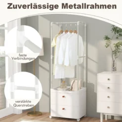 Kleiderständer mit 2 Schubladen Garderobenständer mit feststellbaren Rollen 52 x 40 x 161 cm Weiß