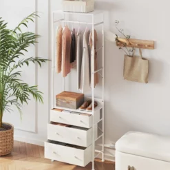 Kleiderständer mit Schubladen & 3-Positionen-Hängestange & Ablagefächern Schrank-Organizer Weiß