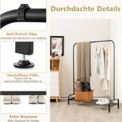 Kleiderständer mit Verstellbaren Füßen & Kleiderstange & Ablagefach 112 x 42 x 145 cm Schwarz