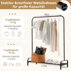 Kleiderständer mit Verstellbaren Füßen & Kleiderstange & Ablagefach 112 x 42 x 145 cm Schwarz