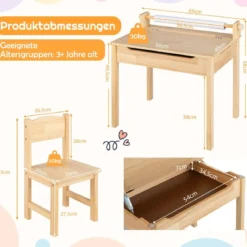 Kleinkinder-Multifunktionstisch mit Stuhl Kindertisch für Kunst und Handwerk mit Papierrollenhalter Natur