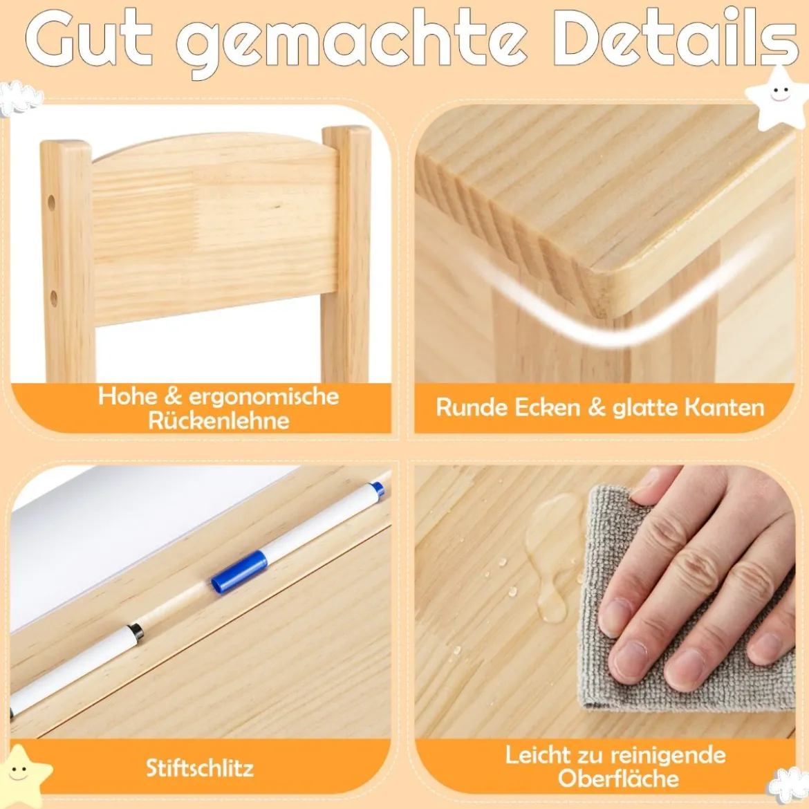 Kleinkinder-Multifunktionstisch mit Stuhl Kindertisch für Kunst und Handwerk mit Papierrollenhalter Natur