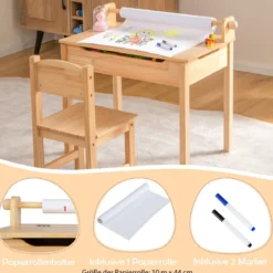 Kleinkinder-Multifunktionstisch mit Stuhl Kindertisch für Kunst und Handwerk mit Papierrollenhalter Natur