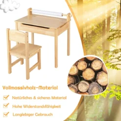 Kleinkinder-Multifunktionstisch mit Stuhl Kindertisch für Kunst und Handwerk mit Papierrollenhalter Natur