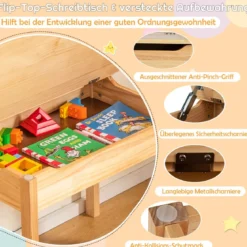Kleinkinder-Multifunktionstisch mit Stuhl Kindertisch für Kunst und Handwerk mit Papierrollenhalter Natur