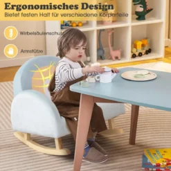 Kleinkinder Schaukelstuhl Kinder Polster-Rocker mit massivem Gummibaumrahmen 50 x 46 x 45 cm Blau