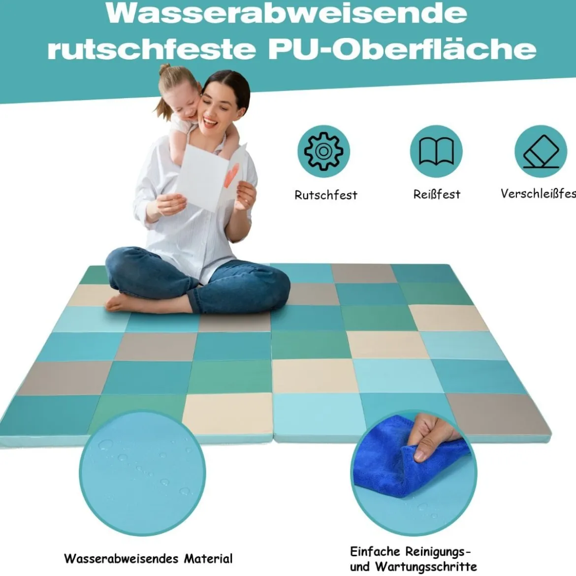 Kleinkind-Spielmatte bunte Patchwork-Kleinkind-Schaumstoff-Bodenmatte 147 x 147 x 3 cm