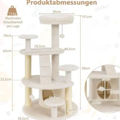 Klein Kratzbaum mit Katzenhöhle & Ball & Leiter Holz Katzenbaum Katzenkratzbaum Weiß