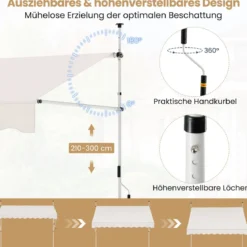 Klemmmarkise Balkonmarkise ohne Bohren mit Handkurbel Höhenverstellbar & UV-beständig Sonnenschutz Weiß