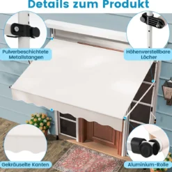 Klemmmarkise 200cm Balkonmarkise ohne Bohren mit Handkurbel Höhenverstellbar & UV-beständig 200 cm Weiß