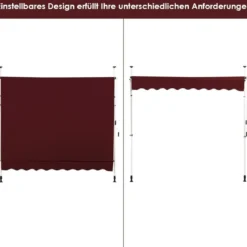 Klemmmarkise 200 cm breit Balkonmarkise ohne Bohren UV-beständig höhenverstellbar Weinrot