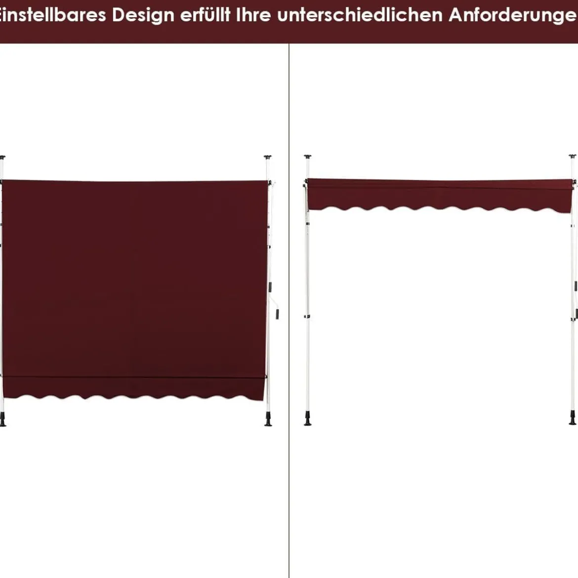 Klemmmarkise 200 cm breit Balkonmarkise ohne Bohren UV-beständig höhenverstellbar Weinrot