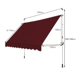 Klemmmarkise 200 cm breit Balkonmarkise ohne Bohren UV-beständig höhenverstellbar Weinrot