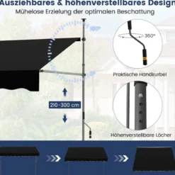 Klemmmarkise ohne Bohren mit Handkurbel Höhenverstellbare & UV-beständige 300 cm