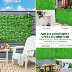 Künstliche Hecke mit 1908 Süßkartoffelblättern Reißverschlüsse einfach anzubringende 300 x 100 cm Hellgrün