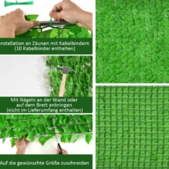 Künstliche Hecke mit 1908 Süßkartoffelblättern Reißverschlüsse einfach anzubringende 300 x 100 cm Hellgrün