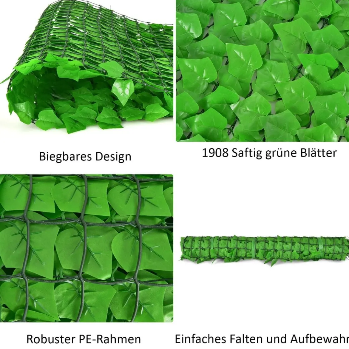 Künstliche Hecke mit 1908 Süßkartoffelblättern Reißverschlüsse einfach anzubringende 300 x 100 cm Hellgrün