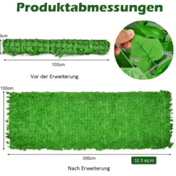 Künstliche Hecke mit 1908 Süßkartoffelblättern Reißverschlüsse einfach anzubringende 300 x 100 cm Hellgrün