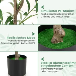 Künstliche Olivenbaum Kunstpflanze 130 cm Zimmerpflanze mit Zementtopf