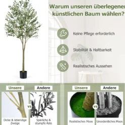 künstliche Olivenbäume 180 cm hohe künstliche Olivenpflanzen mit Kunststoff-Pflanzgefäß Grün